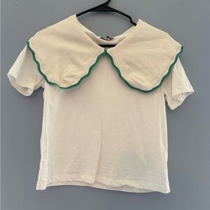 Zara White Top with Green Trim